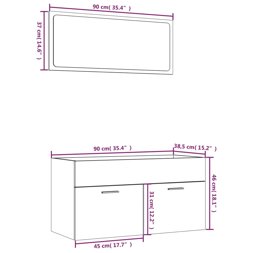 vidaXL Комплект мебели за баня от 2 части, кафяв дъб, инженерно дърво