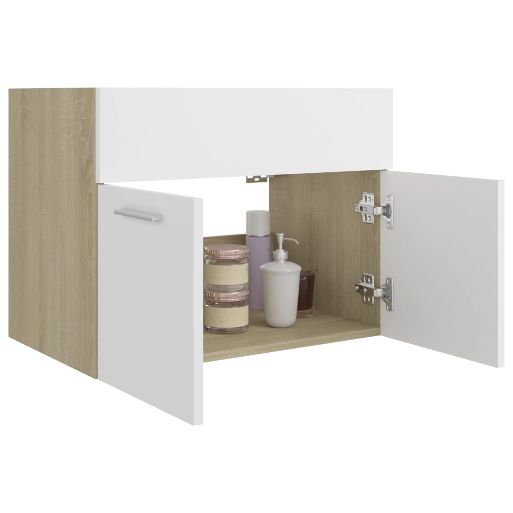 vidaXL Долен шкаф за мивка, бяло и дъб сонома, 60x38,5x46 см, ПДЧ
