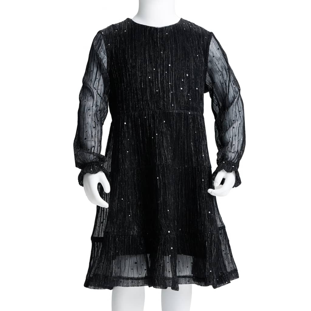 Детска рокля с дълъг ръкав, черна, 92