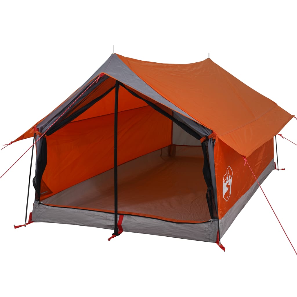 vidaXL Къмпинг палатка за 2 души, сиво и оранжево, водоустойчива