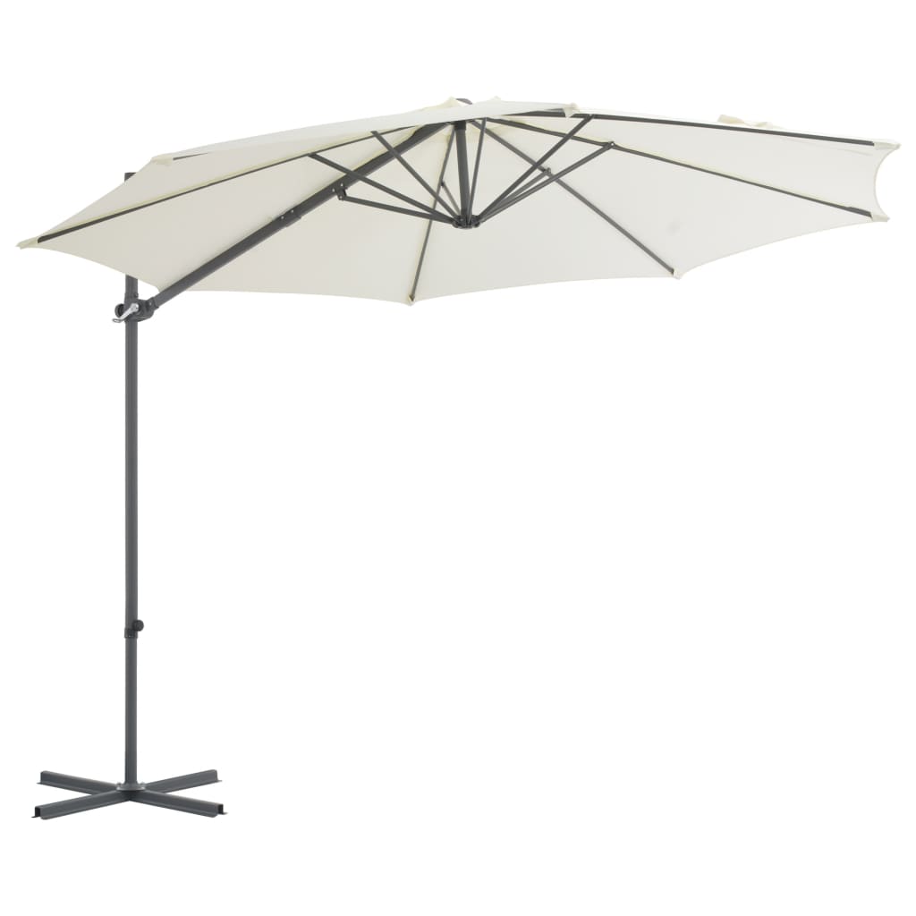 vidaXL Градински чадър чупещо рамо и стоманен прът 300 см пясъчен