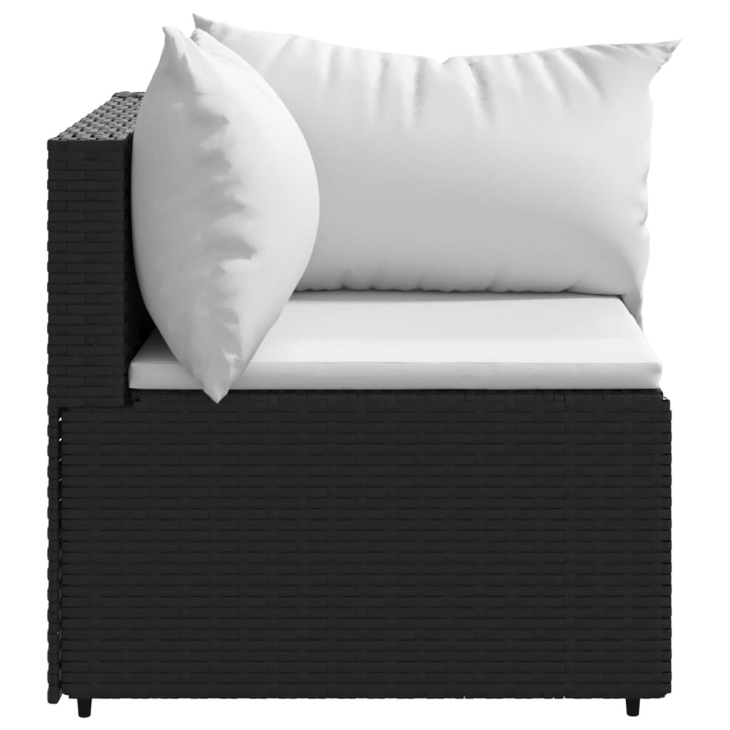 vidaXL Градински ъглов диван с възглавници черен полиратан