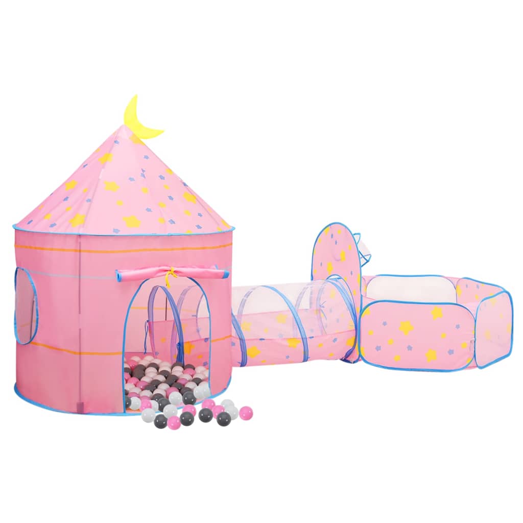 vidaXL Детска палатка за игра с 250 топки розова 301x120x128 см