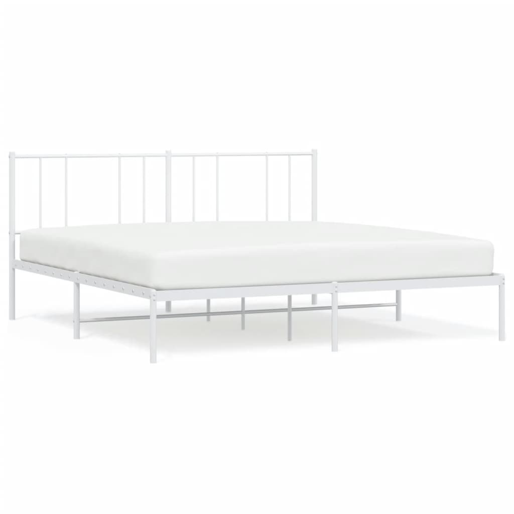 vidaXL Метална рамка за легло с горна табла, бяла, 200x200 см