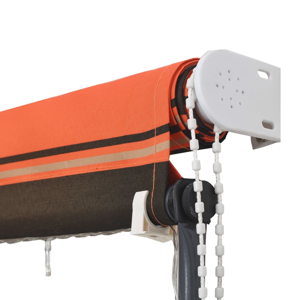 vidaXL Сенник с падащо рамо с LED, 250x150 см, оранжево и кафяво