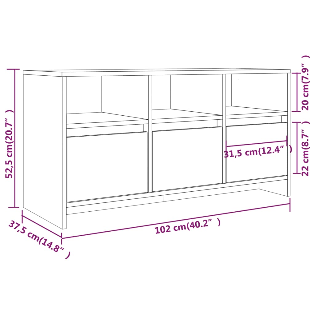 vidaXL ТВ шкаф, кафяв дъб, 102x37,5x52,5 см, ПДЧ