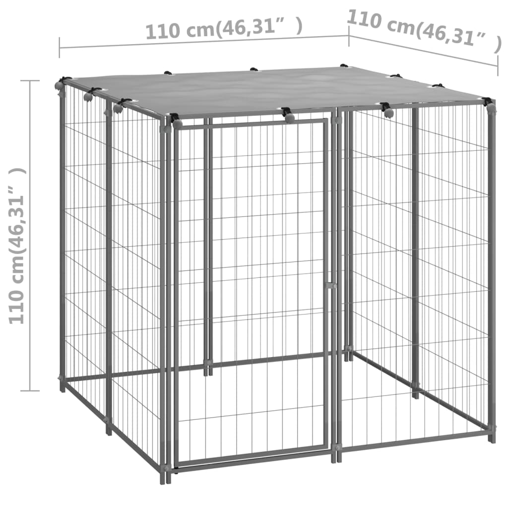 vidaXL Клетка за кучета, сребриста, 110x110x110 см, стомана