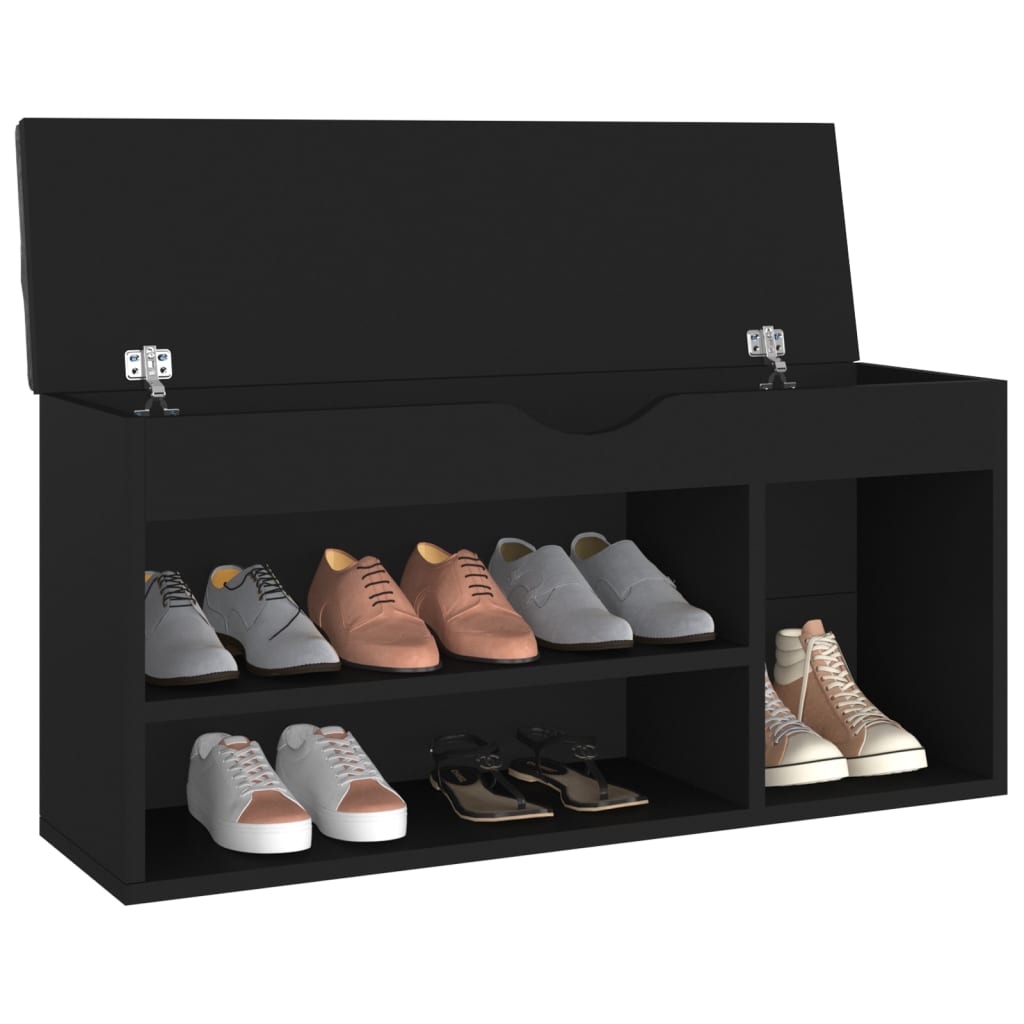 vidaXL Пейка за обувки с възглавница, черна, 104x30x49 см, ПДЧ