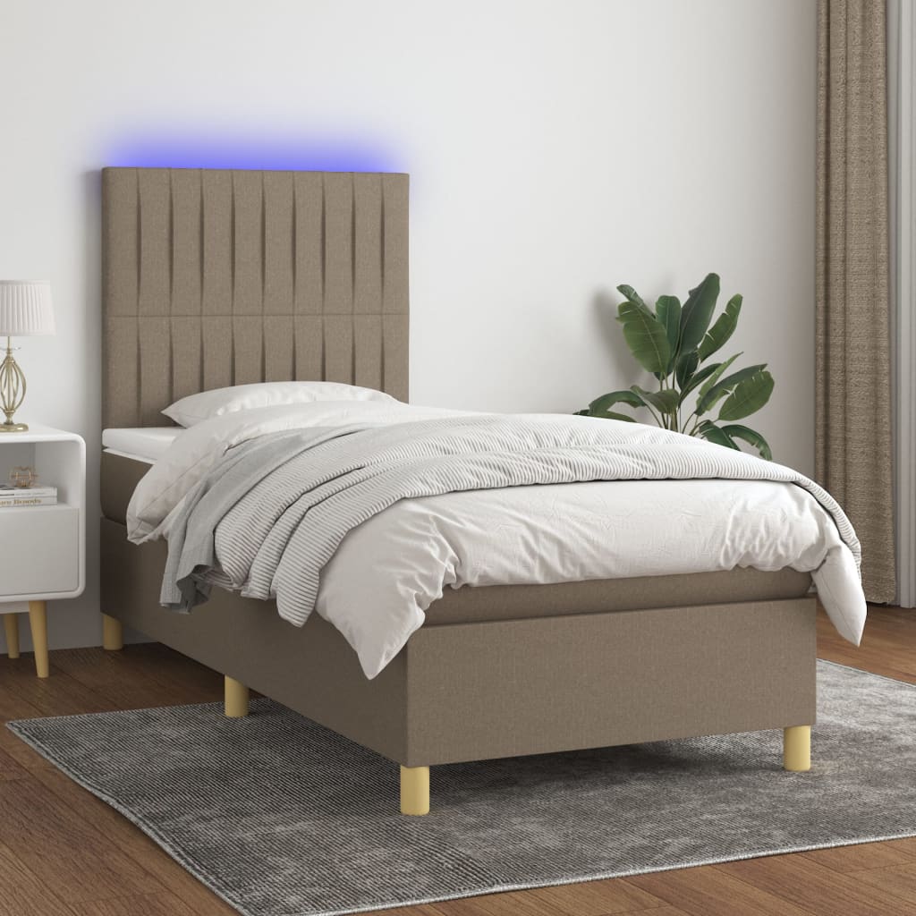 vidaXL Боксспринг легло с матрак и LED, таупе, 80x200 см, плат