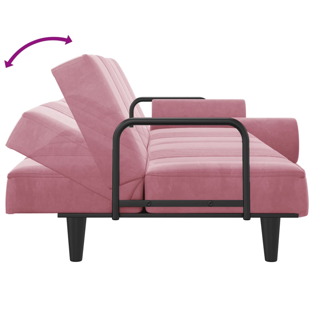 vidaXL Разтегателен диван с подлакътници, розов, кадифе