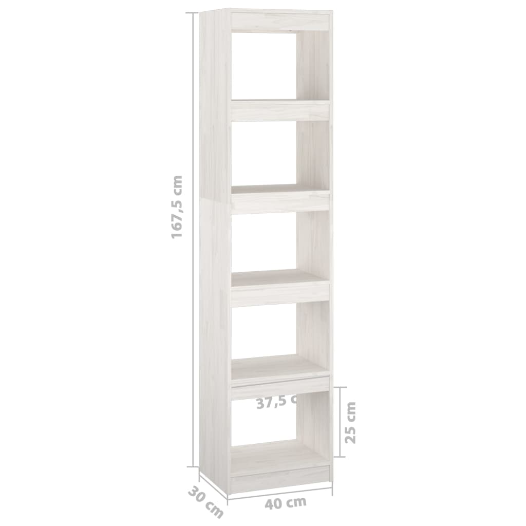 vidaXL Библиотека/разделител за стая, бяла, 40x30x167,5 см, бор масив