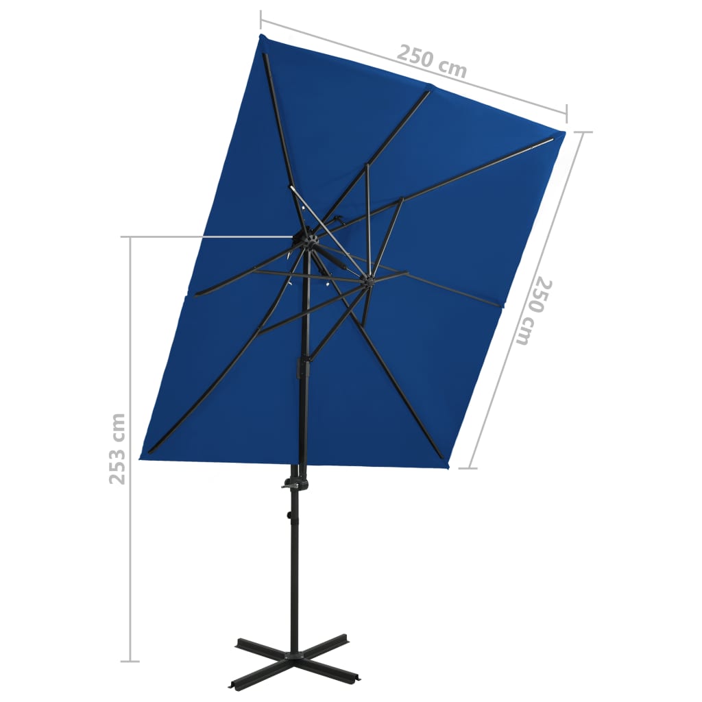 vidaXL Градински чадър чупещо рамо двоен покрив лазурносин 250x250 см