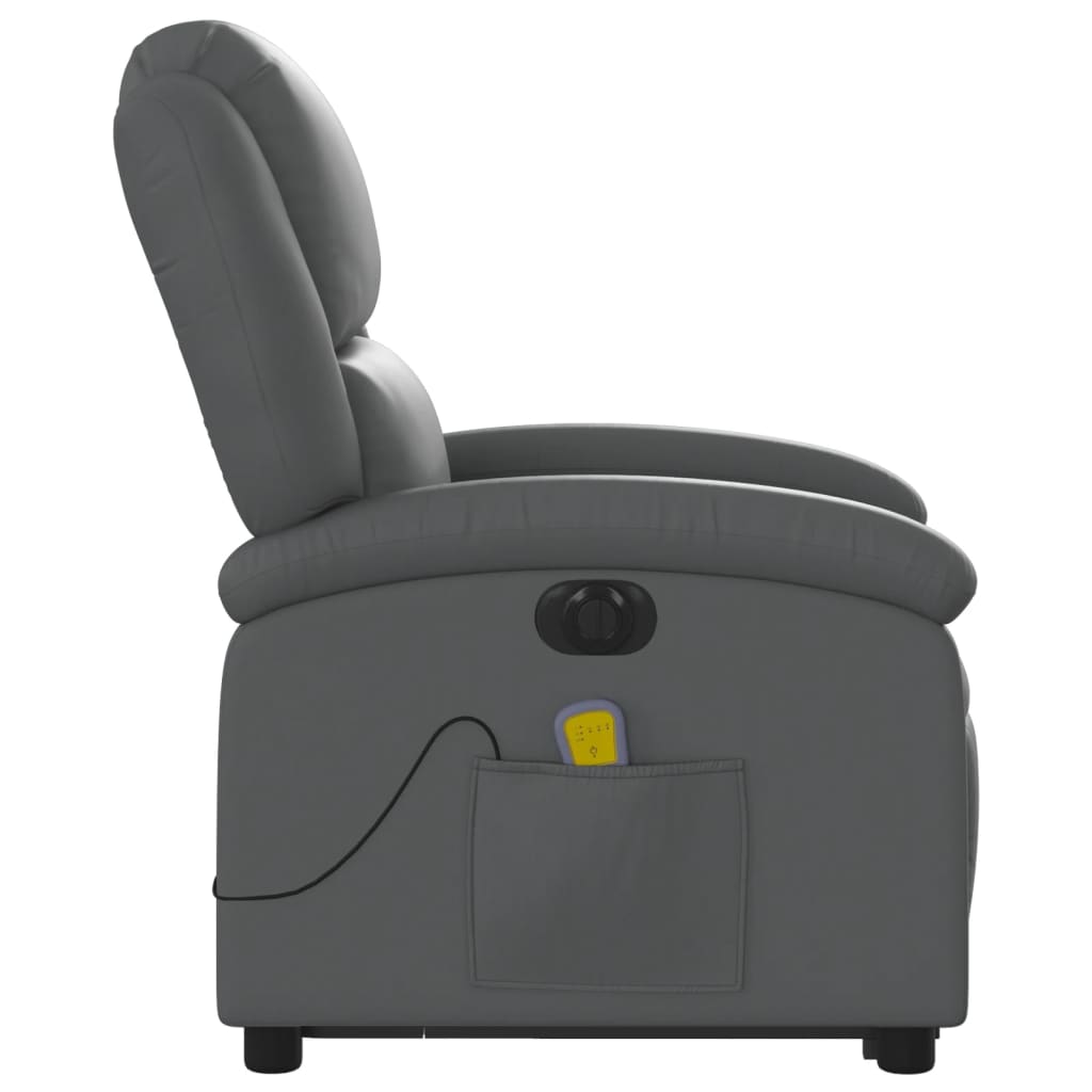 vidaXL Електрически изправящ масажен реклайнер стол, сив, еко кожа