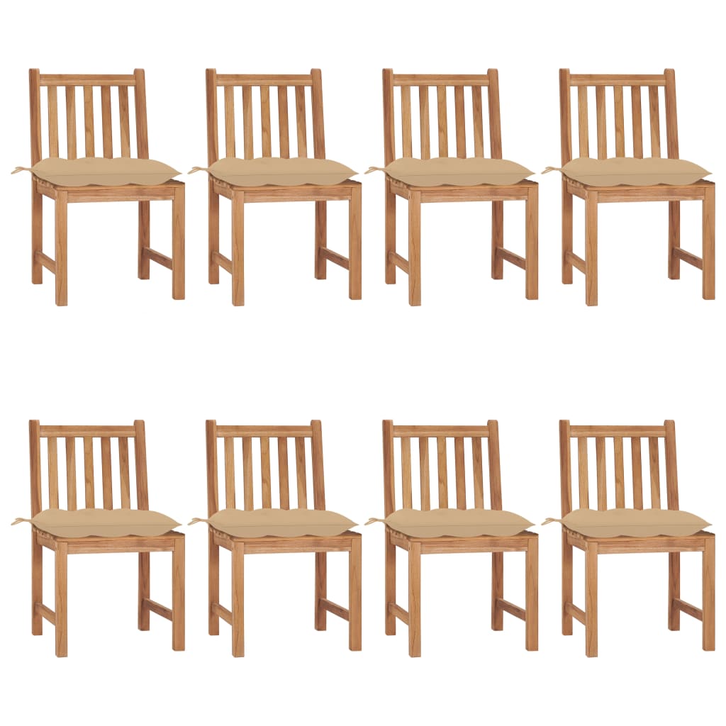 vidaXL Градински столове 8 бр с възглавници тиково дърво масив