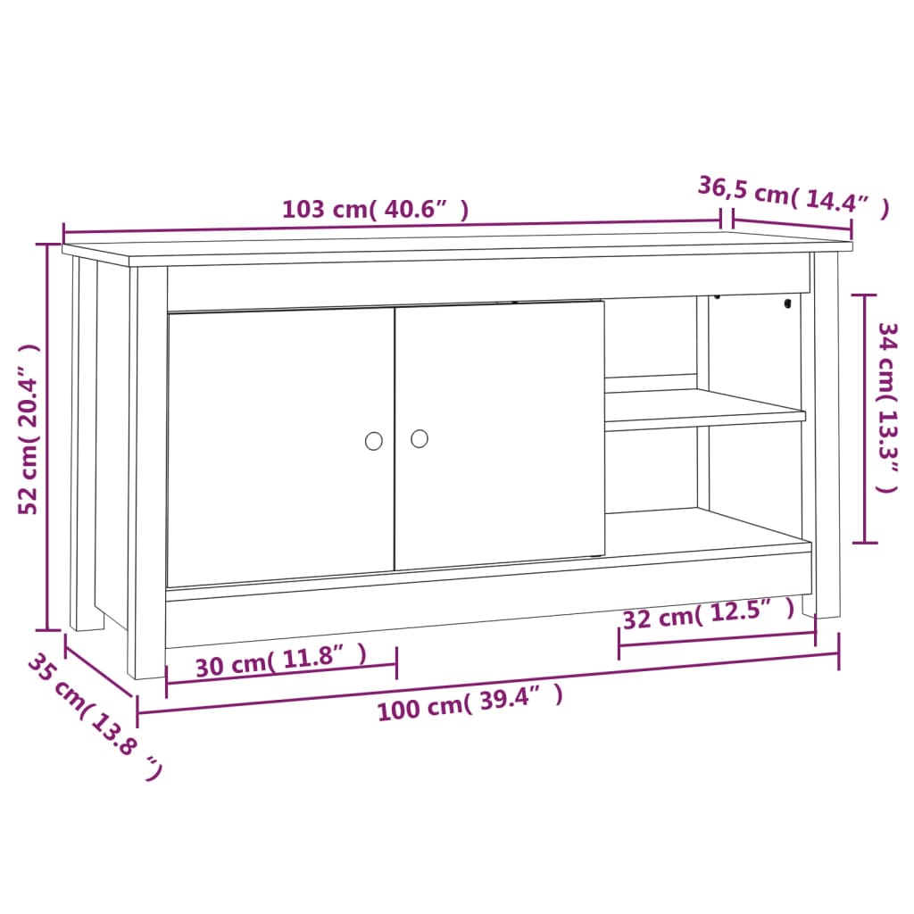 vidaXL ТВ шкаф, меденокафяв, 103x36,5x52 см, бор масив