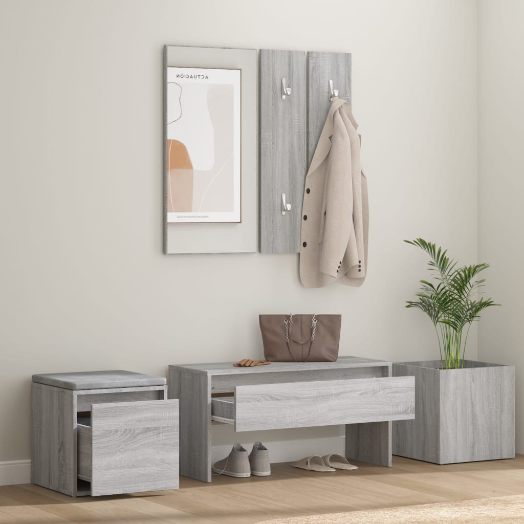 vidaXL Комплект мебели за антре, сив сонома, инженерно дърво