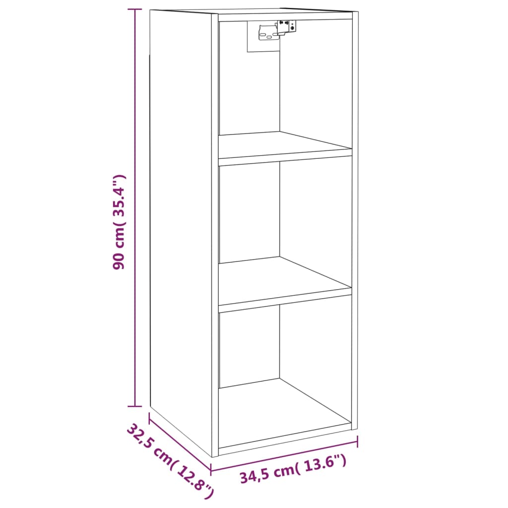 vidaXL Стенен шкаф, бял, 34,5x32,5x90 см, инженерно дърво