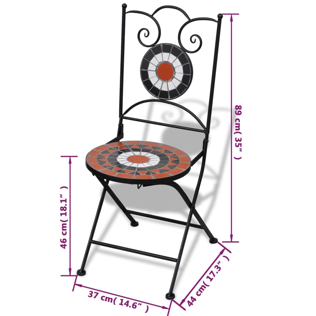 vidaXL Сгъваеми бистро столове, 2 бр, мозайка, теракота и бяло