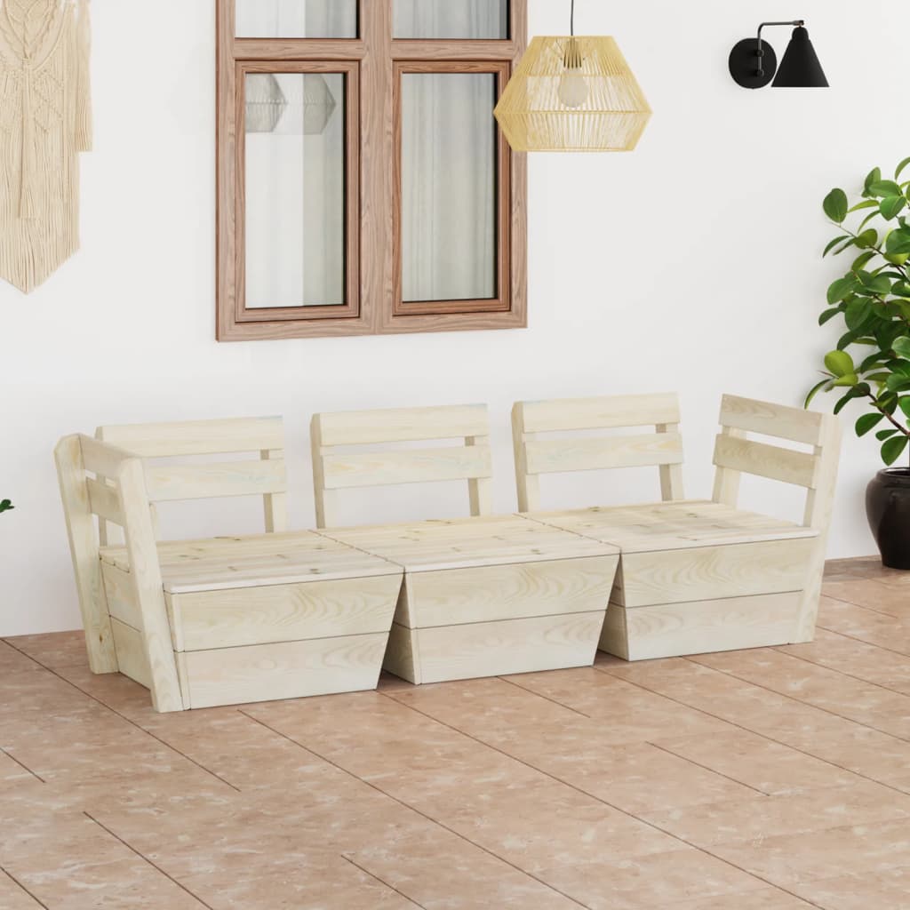 vidaXL Градински 3-местен палетен диван, импрегниран смърч
