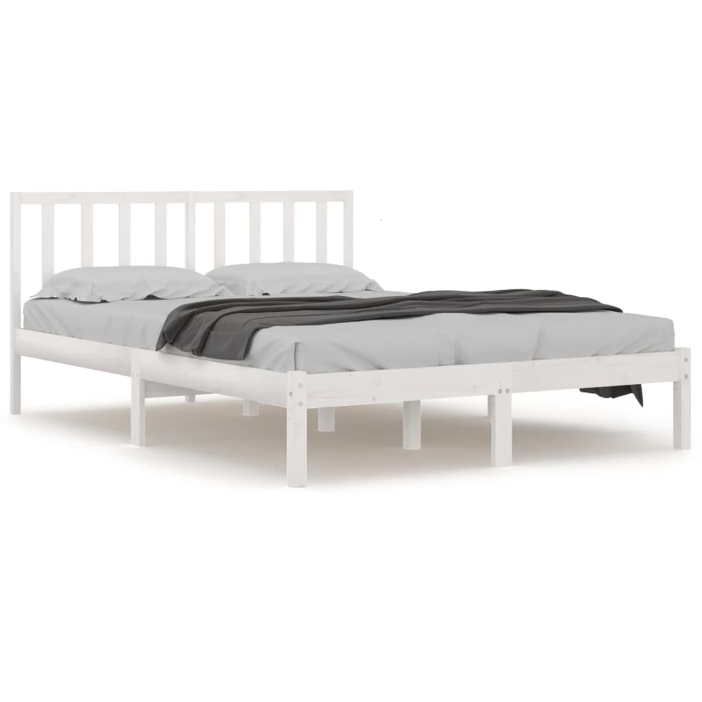 vidaXL Рамка за легло, бяла, бор масив, 135x190 см, Double