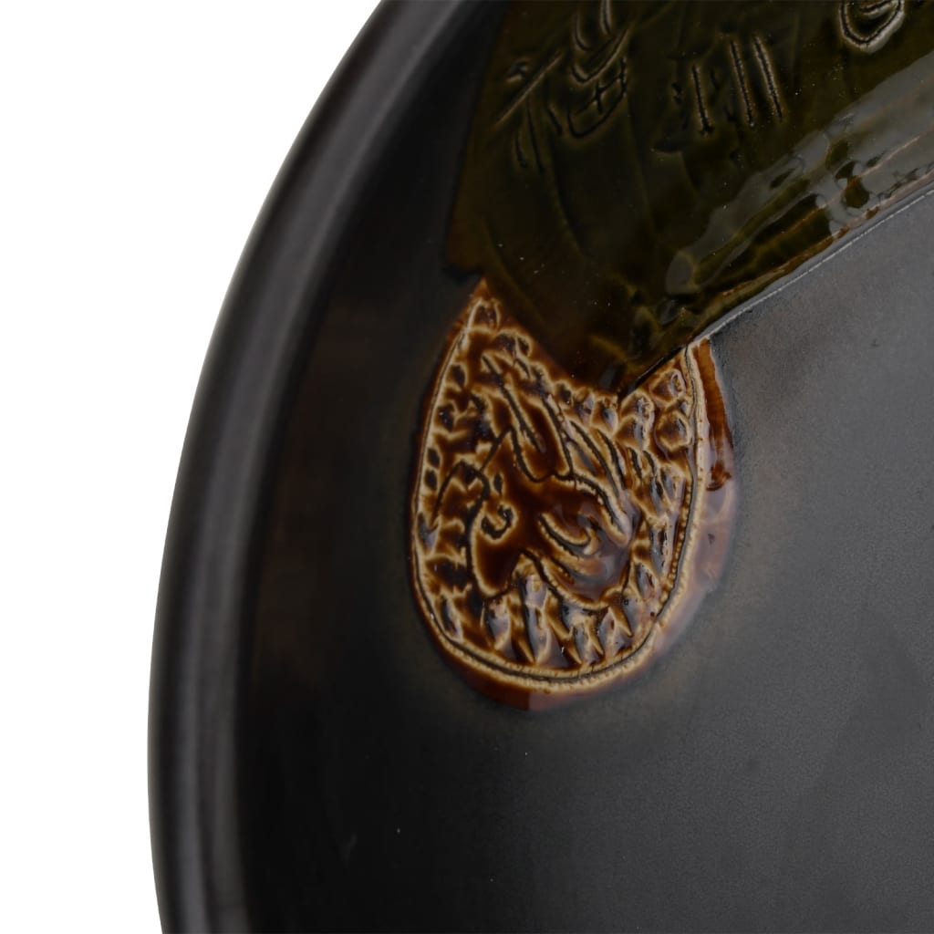 vidaXL Мивка за плот, черна , кръгла, Φ41x14 см, керамика