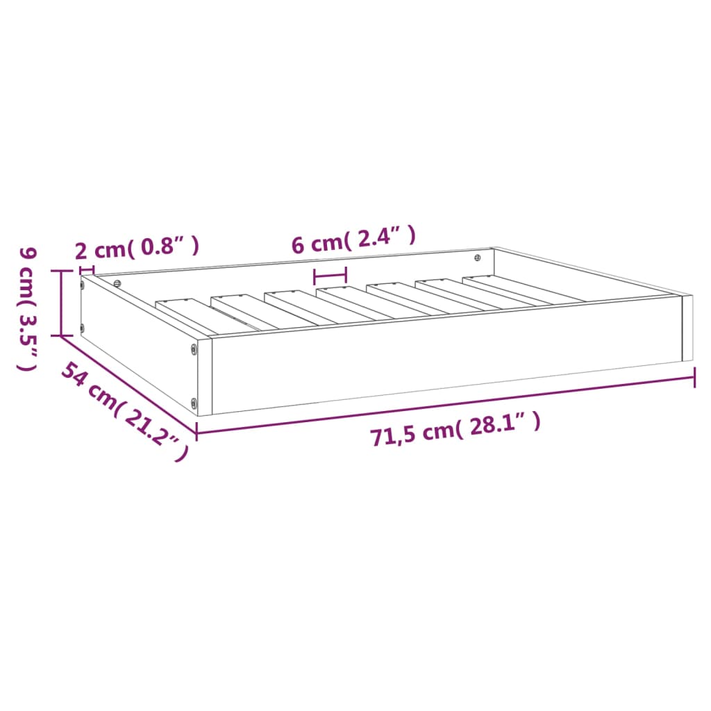 vidaXL Кучешко легло, сиво, 71,5x54x9 см, борова дървесина масив