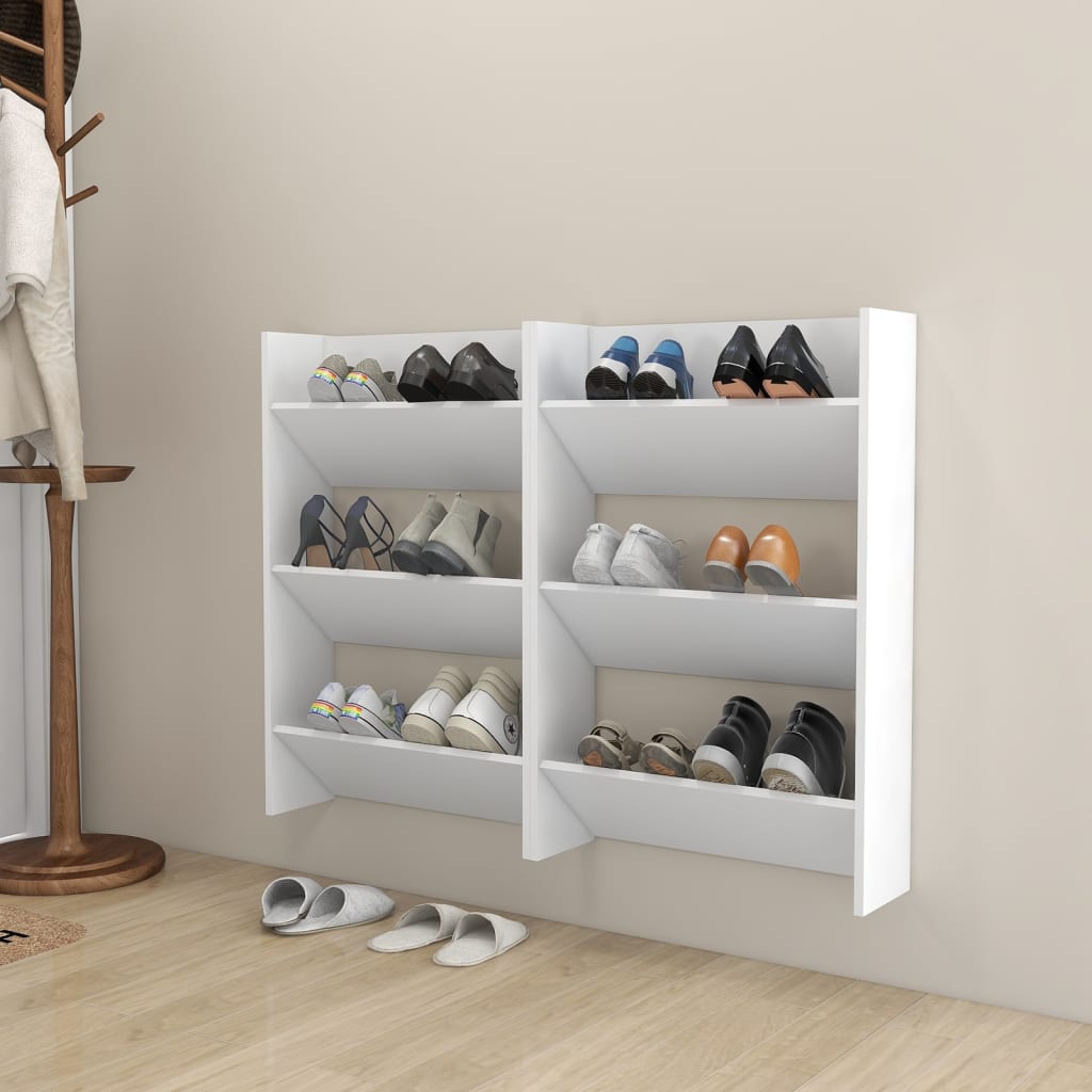 vidaXL Стенни шкафове за обувки, 2 бр, бели, 60x18x90 см, ПДЧ