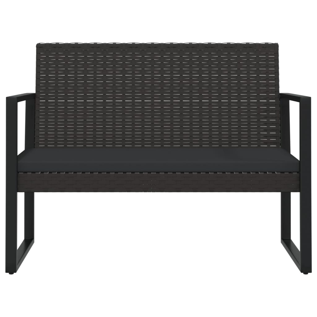 vidaXL Градинска пейка с възглавници, черна, 106 см, полиратан