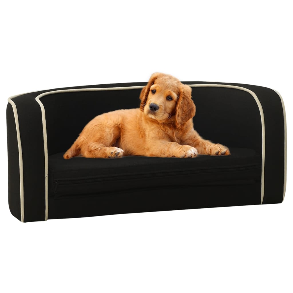 vidaXL Сгъваем кучешки диван черен 76x71x30 см лен перима възглавница