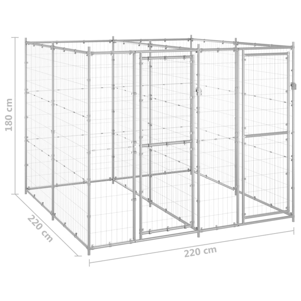 vidaXL Външна клетка за куче, поцинкована стомана, 4,84 м²