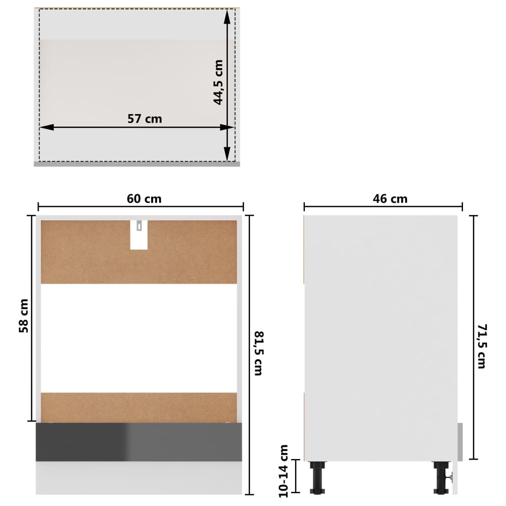 vidaXL Шкаф за фурна, сив гланц, 60x46x81,5 см, ПДЧ