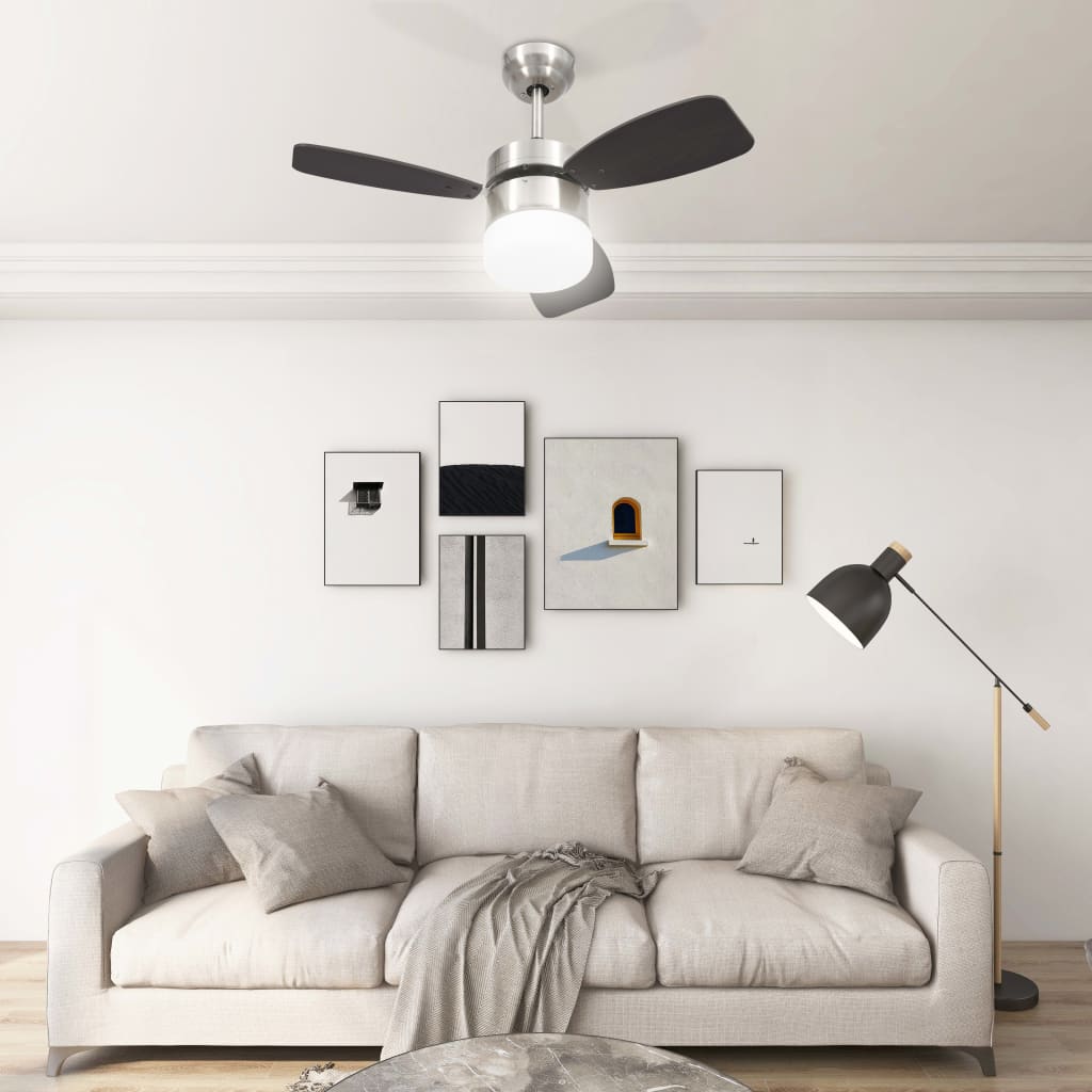 vidaXL Таванен вентилатор с лампа и дистанционно 76 см тъмнокафяв
