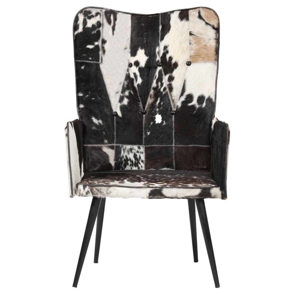 vidaXL Wingback стол с косъм, черно и бяло, естествена кожа
