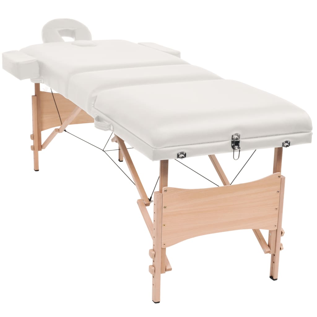 vidaXL Сгъваема масажна кушетка с 3 зони и столче, 10 см пълнеж, бяла