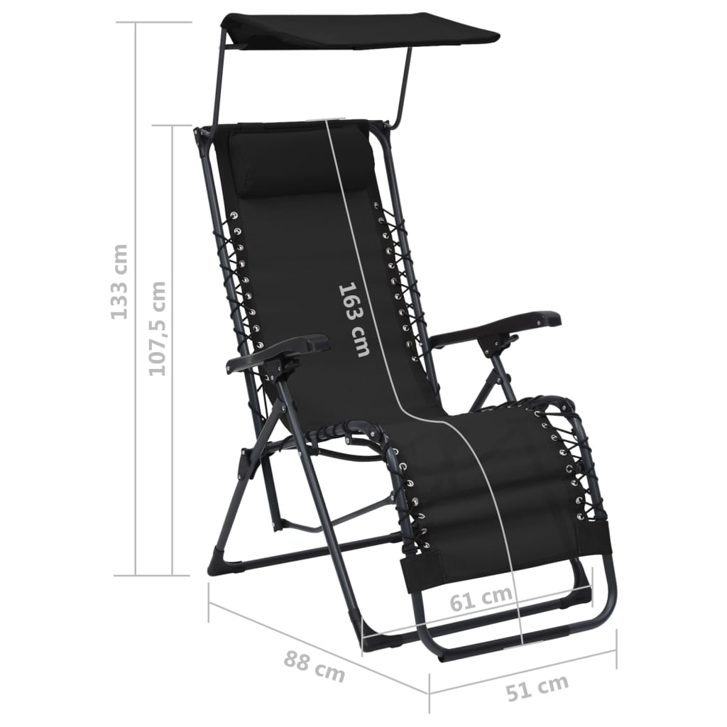 vidaXL Сгъваем стол-шезлонг, textilene, черен