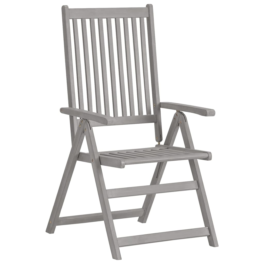 vidaXL Градински накланящи се столове, 6 бр, сиви, акация масив