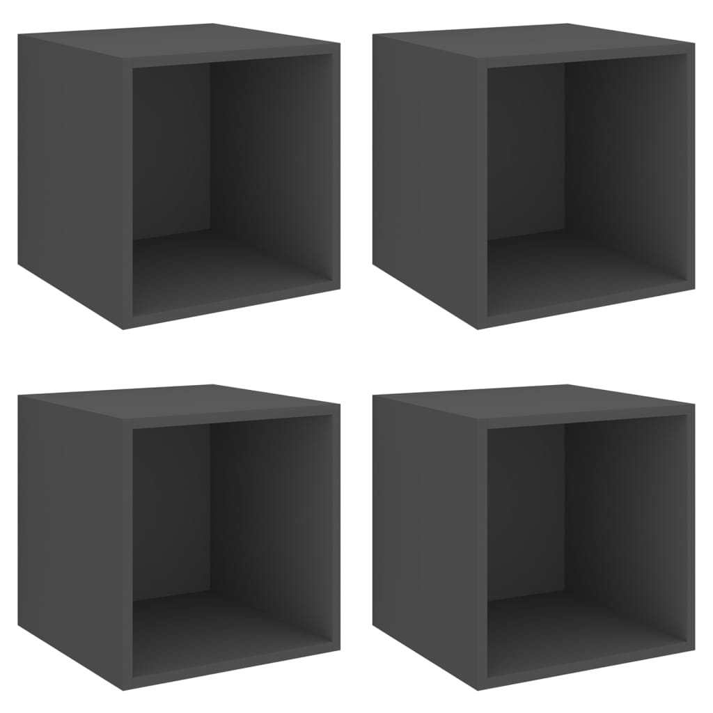 vidaXL Стенни шкафове, 4 бр, сиви, 37x37x37 см, ПДЧ