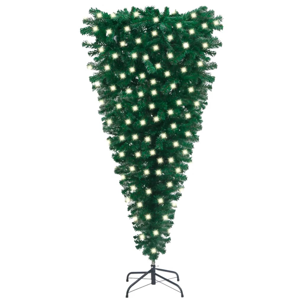 vidaXL Обърната изкуствена осветена коледна елха, зелена, 180 см