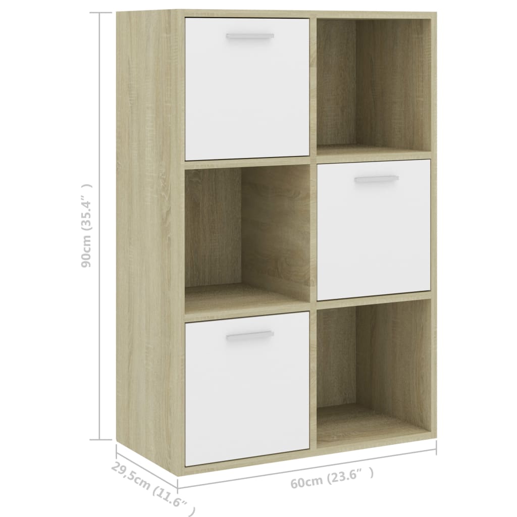 vidaXL Шкаф за съхранение, бяло и дъб сонома 60x29,5x90 см, ПДЧ