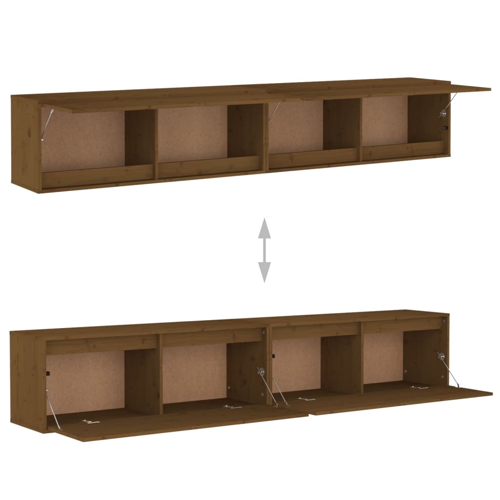 vidaXL Стенни шкафове, 2 бр, меденокафяви, 100x30x35 см, бор масив