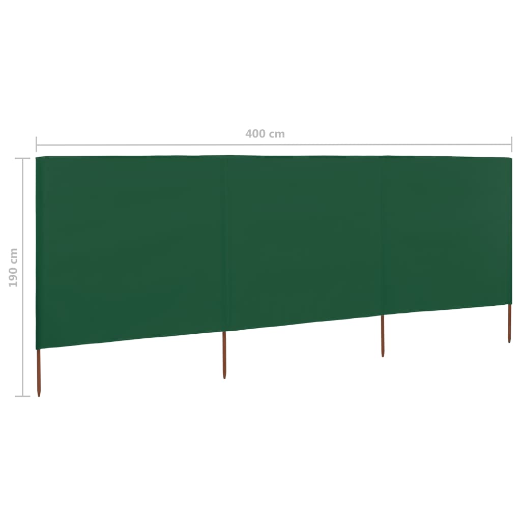 vidaXL Параван против вятър от 3 панела, текстил, 400x160 см, зелен