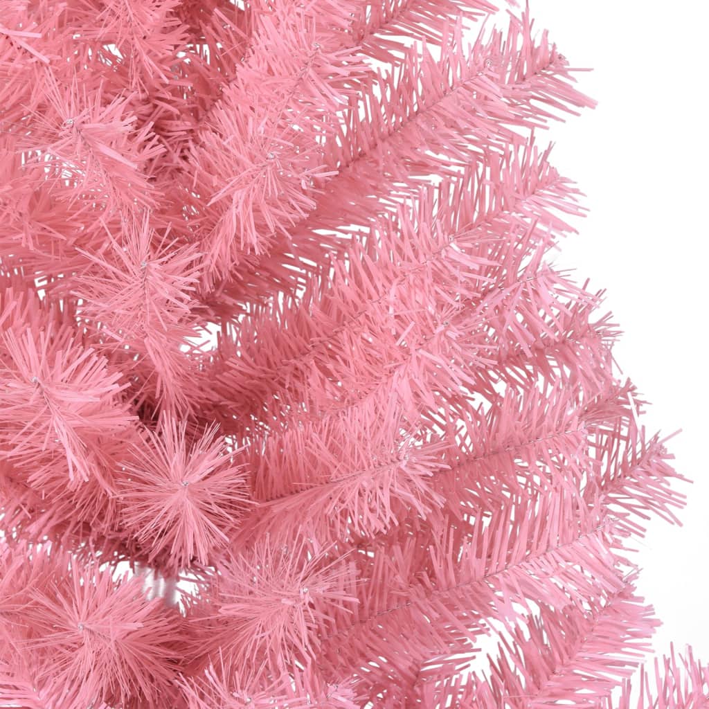 vidaXL Изкуствена половин коледна елха със стойка, розова, 120 см, PVC