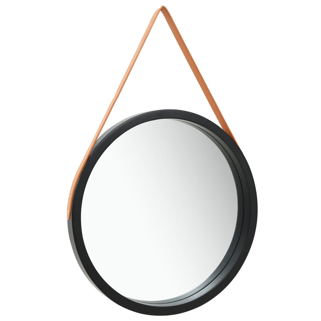 vidaXL Стенно огледало с каишка, 60 см, черно