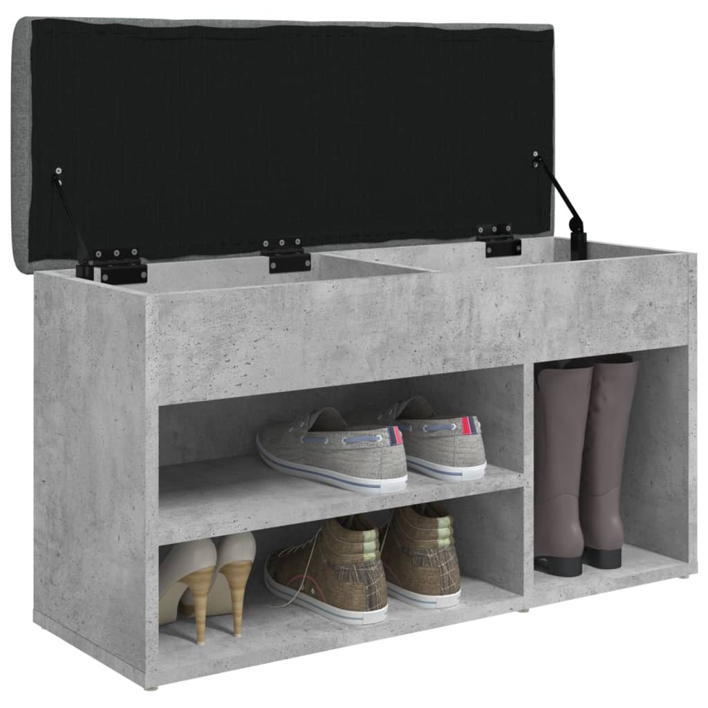 vidaXL Пейка за обувки, бетонно сив, 82x32x45,5 см, инженерно дърво