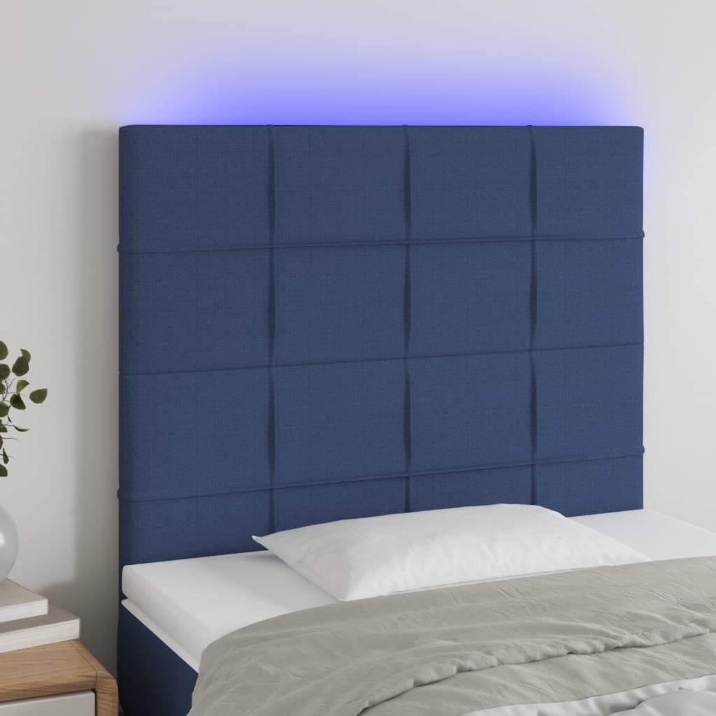 vidaXL LED горна табла за легло, синя, 80x5x118/128 см, плат