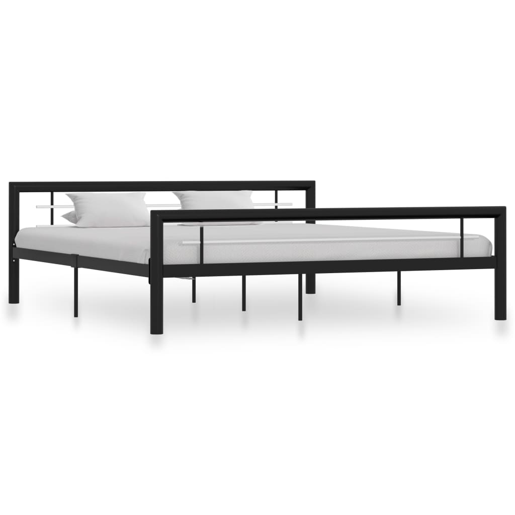 vidaXL Рамка за легло, черно и бяло, метал, 180x200 cм
