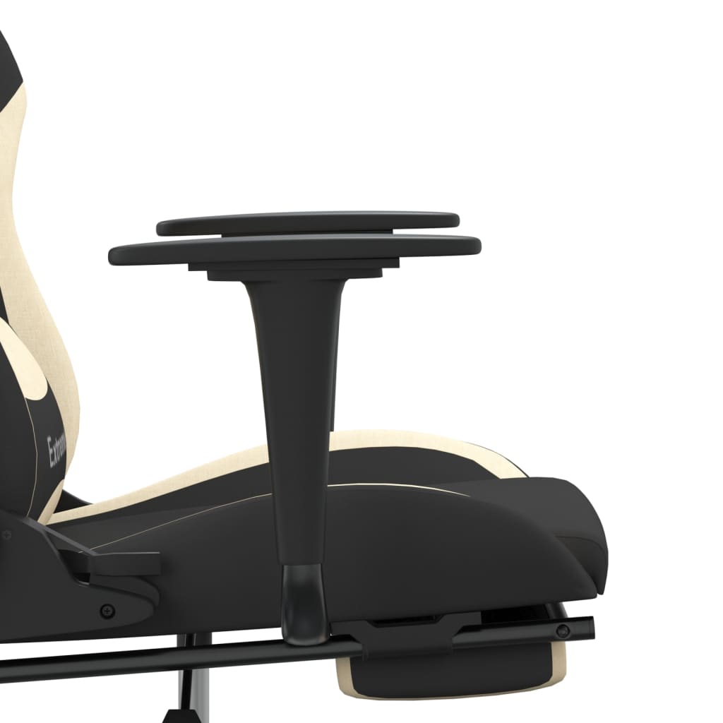 vidaXL Масажен гейминг стол с опора за крака, черно и кремаво, плат