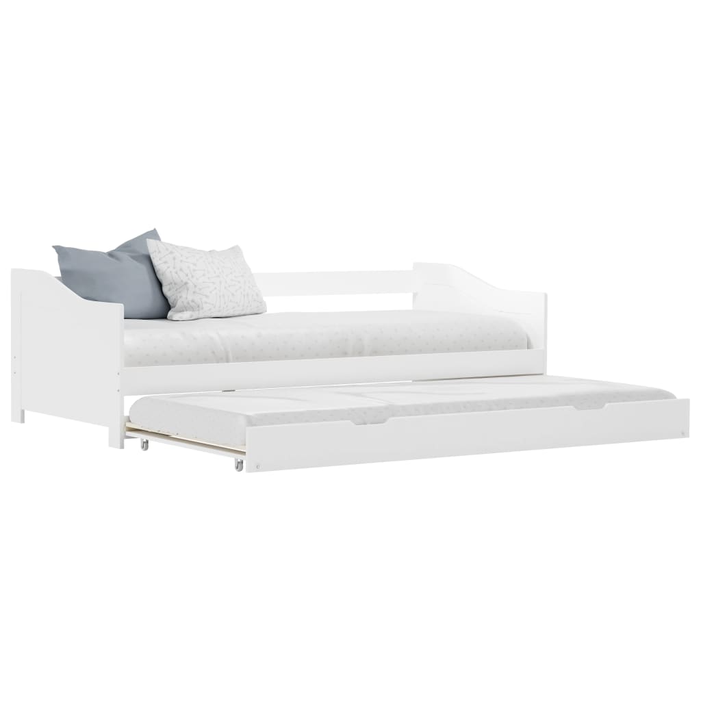 vidaXL Рамка за легло разтегателен диван бяла борово дърво 90x200 см