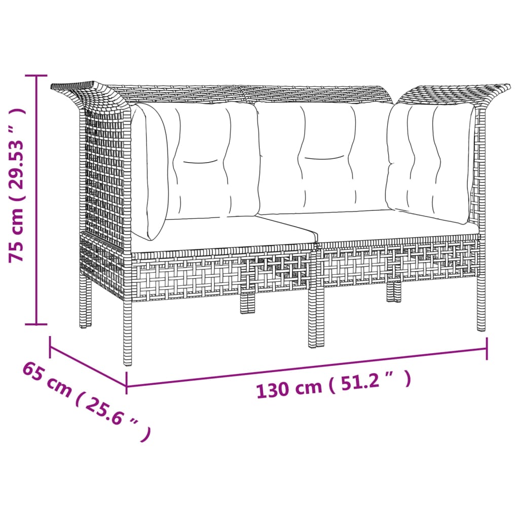 vidaXL Градински ъглови дивани с възглавници, 2 бр, сиви, полиратан