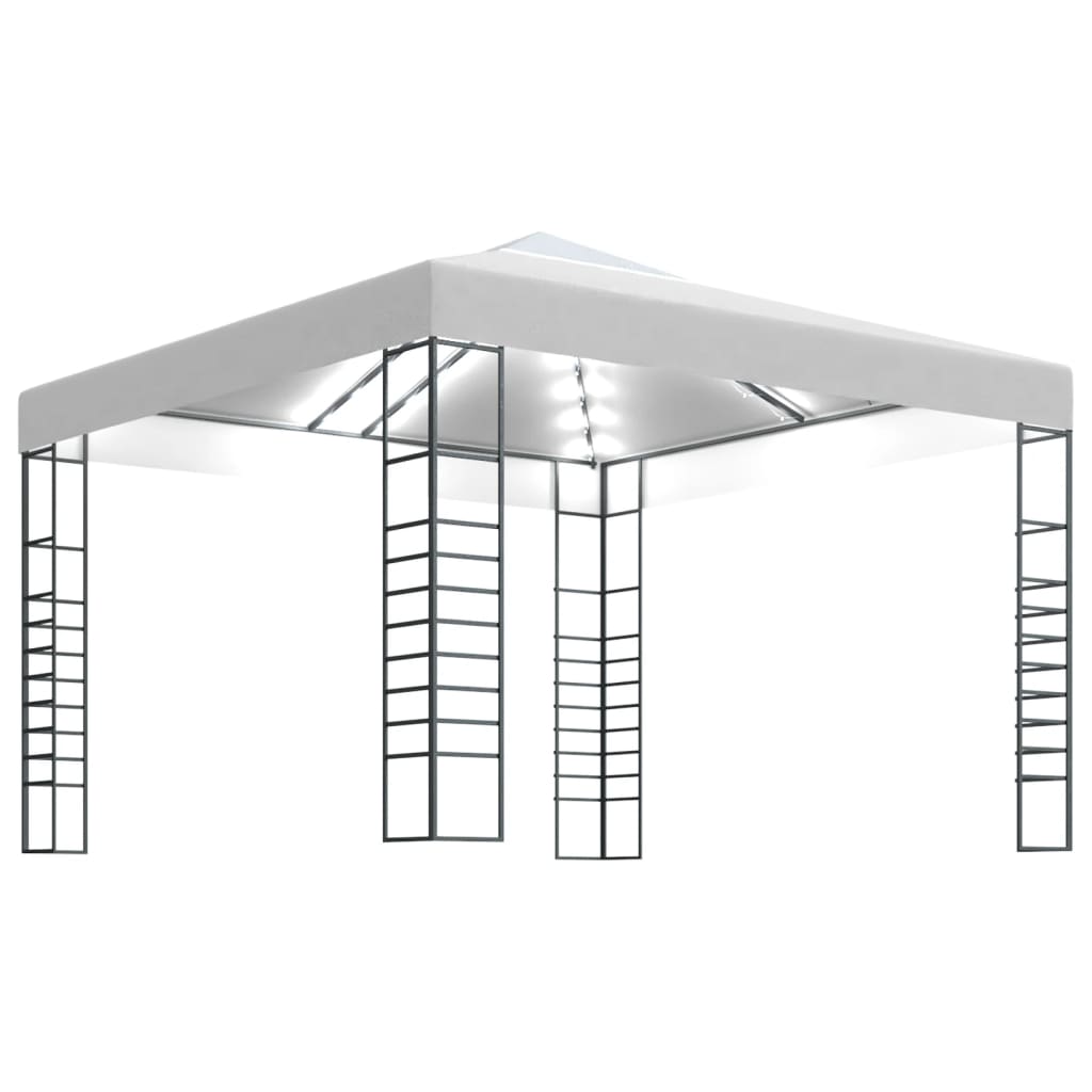 vidaXL Градинска шатра с LED светещи стрингове, 3х3 м, бяла